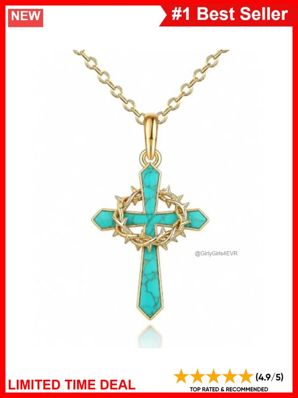 14K Gold Plated Opal Cross Crown of Thorns Pendant Necklace